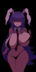 1girls alternate_version big_breasts bra breasts glowing_eyes huge_breasts large_breasts licking_lips lingerie long_hair panties pixel_art purple_hair rabbit_ears rabbit_girl red_eyes red_tie reisen_udongein_inaba rioku sling_bra solo solo_focus thick thick_thighs thighs toe touhou