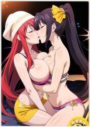 ai_generated akeno_himejima black_hair black_hair_bottom domination high_school_dxd lesbian_couple lesbian_kiss light_hair_on_dark_hair red_hair red_hair_on_black_hair red_hair_top rias_gremory yuri