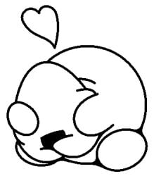 artist_request cute exed_eyes food_creature heart hug jelly_filled_donut kirby kirby_(series) monochrome onigiri pafu pafu_(exed_eyes) waddling_head wholesome