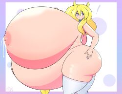 blonde_hair cassie_(theycallhimcake) edit gigantic_breasts huge_breasts lactation nude pregnant purpleguyri riley_moore_(artist) side_view