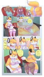 2girls anthro beaver big_ass bra dialogue flattened fox movie_theater panties pantsless shirtless slight_size_difference slightly_chubby_female smaller_female stuck_to_ass thighhighs unaware_buttcrush zera_(titsunekitsune)