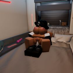 1boy 1girls 3d areolae bed big_breasts black_hair breasts catsulithr34 clothed_male hat nipples nude_female on_bed penis pussy reverse_cowgirl_position riding roblox roblox_avatar robloxian self_upload tagme thick_thighs thighs