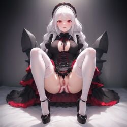 1girl ai_generated breasts dress gothic_lolita pumps sad skirt solo tagme thighhighs uncensored vaginal