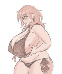 1girls alternate_costume bare_arms bare_midriff bare_thighs beauty_mark bikini black_bikini black_swimsuit blush breast_hold byleth_(female)_(summer)_(fire_emblem) byleth_(fire_emblem) byleth_(fire_emblem)_(female) chubby cleavage covered_nipples curvy female female_only fire_emblem fire_emblem:_three_houses fire_emblem_heroes gigantic_breasts hair_between_eyes looking_at_viewer medium_hair midriff milkbar mole mole_on_breast monochrome nintendo official_alternate_costume sideboob smile solo swimsuit thick_thighs thighs underboob voluptuous