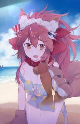 ! !! 1boy absurdres animal_ear_fluff animal_ears animal_hands apron bare_shoulders beach bell blue_apron blue_sky blush bow breasts cat_hair_ornament cleavage collar cum daisi_gi ejaculation erection fate/grand_order fate_(series) female fox_ears fox_girl fox_tail gloves hair_ornament hairbow highres jingle_bell large_breasts long_hair maid_headdress naked_apron neck_bell off_shoulder open_mouth paw_gloves paw_print_cutout penis pink_hair ponytail red_bow shore sidelocks sky solo_focus straight tail tamamo_(fate) tamamo_cat_(fate) tamamo_cat_(poolside_maid)_(fate) uncensored yellow_eyes