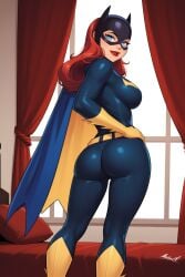 1girl 1girls 2024 2024s ai_generated ass barbara_gordon bat_ears batgirl batman_(series) bed bedroom bedroom_background big_ass big_breasts big_butt blue_eyes bodysuit boots breasts cape dat_ass dat_butt dc dc_comics dcau female female_focus female_only hand_on_hip hourglass_figure large_breasts long_hair looking_at_viewer looking_back makeup masked_female onepieceborne_(artist) pony_diffusion_(model) pony_diffusion_xl red_hair red_lipstick solo stable_diffusion superheroine the_new_batman_adventures thick thick_ass thick_butt thick_thighs thigh_gap thighs tight_clothing warner_brothers wide_hips window yellow_gloves