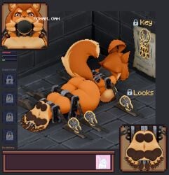 2025 ahoge anthro areola ass ball_gag big_breasts big_butt bondage bound breast_rest breasts brown_eyes canid canine canis ceehaz close-up dog_knight_rpg domestic_dog english_text feet female fully_bound fur gag ghostoast hair hands_behind_back hi_res humanoid_feet inner_ear_fluff isometric key keyring lock lying maci_(ceehaz) mammal nude on_front orange_body orange_fur orange_hair pawpads plantigrade plantigrade_pawpads pomeranian short_hair side_boob signature soles solo spitz tail text thick_thighs toe_restraints toes toes_tied tuft user_interface wide_hips