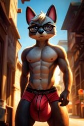 ai_generated animal_crossing bulge huge_balls huge_bulge male male_only public raymond_(animal_crossing) solo solo_focus underwear