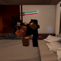 1boy 1girls 3d areolae big_breasts black_hair catsulithr34 clothed_male hat legs_up nipples nude_female penis pussy roblox roblox_avatar robloxian self_upload standing_sex tagme thick_thighs vaginal_penetration