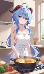 ai_generated apron apron_only cooking female ganyu_(genshin_impact) genshin_impact naked_apron