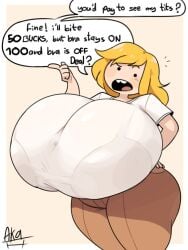 adventure_time aka_h aka_the_h big_breasts blonde_hair breasts breasts_bigger_than_head bribe cartoon_network female fionna_and_cake fionna_campbell fionna_the_human_girl huge_breasts hyper_breasts tagme thick_thighs tight_clothing wide_hips