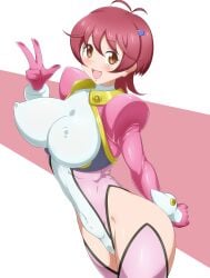 1girls anna_aoi aoi_anna big_breasts big_breasts boots breasts breasts breasts danpu female_only leggings legwear leotard long_sleeves nipples nipples_visible_through_clothing pilot_suit red_hair shinkon_gattai_godannar!! short_hair short_hair_female solo solo_female solo_focus tagme visible_nipples