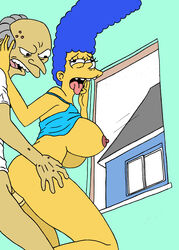 alternate_breast_size clothing from_behind large_breasts marge_simpson montgomery_burns nipples old_man penis sbb the_simpsons