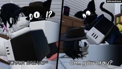 ! !? 2boys 3d anal ass binkedinked black_fur chair english_text gay roblox robloxian tagme text twitter_username whiskers wolf