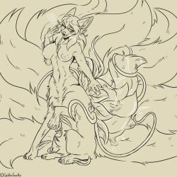 1:1 areola asian_mythology blush bodily_fluids breasts bulge canid canine carnivorous_plant digital_media_(artwork) east_asian_mythology elemental_creature ensnared female flora_fauna flower fox fox_spirit fur gothicguttz hair hi_res laugh male male/female mammal mammal_taur monster_pred multi_tail mythology nipples nude open_mouth plant plant_pred plant_vore simple_background slime smile solo tail taur teeth tongue trapped vines vore
