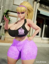 1girl 3d 3d_(artwork) 3d_model aged_up ass breasts curvy curvy_figure cybrokrimson disney female gravity_falls hair lips looking_at_viewer navel outdoors pacifica_northwest pacifica_northwest_(scrag_boy) purple_fingernails purple_shorts rear_end shoes solo teased_hair thick thick_ass thick_butt thick_hips thick_legs thick_thighs thighs