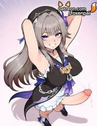 1futa 2026 ai_generated armpits arms_behind_head artist_name bangs breasts bust chains chest cock dick erection eyebrows_visible_through_hair foxenpai futanari gradient gradient_background hat herta_(honkai:_star_rail) hi_res high_quality high_resolution highres honkai:_star_rail honkai_(series) large_penis long_hair looking_at_viewer patreon patreon_username penis precum purple_eyes sailor_collar smile solo stable_diffusion testicles the_herta_(honkai:_star_rail) uncensored veins veiny_penis watermark