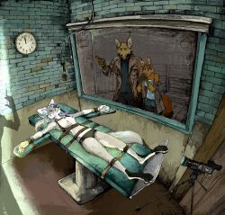 angry anthro bodily_fluids criminal detailed_background digital_media_(artwork) doctor embarrassed execution execution_(contemporary_judicial) female gore group humiliation injection jeffusherb killing lethal_injection male male/female pixel_(artwork) punishment tears video_recording