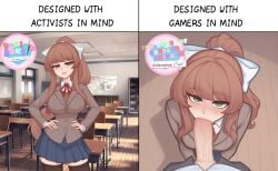1boy 1girls 2026 :>= bangs bedroom_eyes blowjob_pov blunt_bangs blush bow bowtie breasts brown_eyes brown_hair closed_mouth collared_shirt cum_in_mouth designed_with_gamers_in_mind doki_doki_literature_club dress_shirt erection eyebrows_visible_through_hair facial fellatio female from_above green_eyes hair_ornament hair_ribbon hairbow high_ponytail indoors irrumatio jacket khan_kuervo kneeling large_breasts large_penis licking licking_penis long_hair long_sleeves looking_at_viewer looking_up meme monika_(doki_doki_literature_club) necktie nipples nose_blush open_mouth oral out_of_frame pants parted_lips penis pleated_skirt ponytail pov pov_eye_contact red_bow ribbon saliva school_uniform seductive_look shirt sidelocks sitting skirt solo_focus straight sweat sweater tongue_out uncensored veins veiny_penis white_bow white_shirt wooden_floor