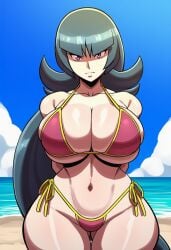 ai_generated beach beach_background grumpy pokemon sabrina_(pokemon) seasonedcum simple_background