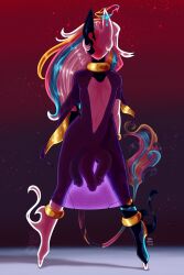 absurd_res alien breasts clothing dress erection female feminine genitals hair hi_res humanoid long_hair monster nipples penis simple_background small_breasts solo tail translucent translucent_clothing translucent_dress tri_cock triple_cock vaalravn