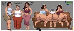 2d 2d_(artwork) 3girls _(d_&_w_prod.) abuelita_(d_&_w_prod) barefoot beauty_mark bedroom_eyes big_breasts bottom_heavy bottomless bottomless_female brown_hair cellulite clothed clothed_female coastline_chronicles dwproductions01 emilia_(d_&_w_prod.) facing_away feet female female_focus female_only fully_clothed gilf granny grey_hair hair_bun hoop_earrings huge_ass latina long_hair looking_at_viewer looking_back maria_(d_&_w_prod.) milf mole_on_ass mole_on_feet mother_and_child_(lore) mother_and_children mother_and_daughter mother_and_daughters multiple_moles no_shoes old old_woman on_couch original original_character original_characters presenting_hindquarters red_shirt sandals shorts skirt sleeveless_shirt soles steam steamy_ass top_heavy voluptuous voluptuous_female white_shirt wrinkles