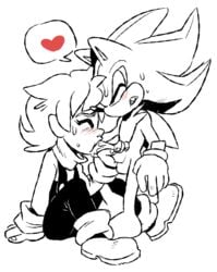 1boy 1girls anthro balls bottomless cum cum_in_mouth female female_human femsub hope_kintobor human human_on_anthro male male/female male_anthro male_anthro/female_human maledom oral penis shadow_the_hedgehog skinbark sonic_(series) sweat