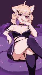1girls 9:16 :d ahoge animal_ears animated bare_shoulders black_legwear blonde_hair blush breasts cat_ears collar eyebrows_visible_through_hair female hair_ornament hairclip looking_at_viewer lying midriff navel open_mouth panties pantyshot pleated_skirt shorter_than_10_seconds sitting skirt smile solo squchan_(vtuber) strapless tagme tentacle thighhighs underwear vertical_video video virtual_youtuber vyugen x_hair_ornament