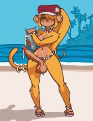 2025 4_toes anthro balls bangle beach big_balls big_breasts big_penis biped blonde_hair bodily_fluids breasts clothing colored_nails colored_toenails cum cum_drip cum_dripping_from_penis digital_drawing_(artwork) digital_media_(artwork) dripping ear_piercing echossmetches erection feet flat_cap flip_flops footwear front_view fur furry_tail genital_fluids genitals gynomorph hair haplorhine hat headgear headwear intersex jewelry long_hair mammal maya_(maplehillszone) monkey monkey_ears monkey_tail motion_lines nails navel necklace nude outside palm_tree penis piercing plant prehensile_feet primate sandals sea shaker_bottle shoes small_waist smile smiling_at_viewer smirk smirking_at_viewer solo standing sweat sweatdrop tail tan_body tan_skin toenails toes tree water yellow_body yellow_fur