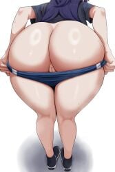 1girls ass ass_focus bent_over black_shirt black_shoes blue_archive blue_buruma blue_hair buruma commentary english_commentary female from_behind highres hollow_shine kneepits light-skinned_female light_skin long_hair millennium_science_school_student official_alternate_costume paid_reward_available pussy ring_light_reflection seminar_(blue_archive) shirt shoes short_sleeves simple_background solo standing sweat t-shirt thighs tyrzul uncensored white_background yuuka_(blue_archive) yuuka_(track)_(blue_archive)