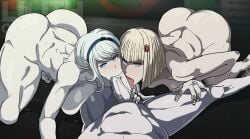 1boy 1boy2girls 2girls absurd_res absurdres big_ass big_butt big_penis blowjob cock cock_worship faceless_male hi_res huge_breasts kirifuji_nozomi licking_penis lilithcharlott2 nude nude_female nude_male oosuzuki_kurara sex sweat the_hundred_line_-last_defense_academy- threesome uncensored