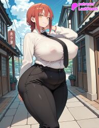 1girls 2026 ai_assisted ai_generated anime artist_name big_breasts black_necktie black_pants breasts brick brick_floor brick_wall building bust chainsaw_man cloud curvy explicit female fence hi_res high_quality high_resolution highres huge_breasts lushpeach makima_(chainsaw_man) necktie pants patreon patreon_username plant plump potted_plant railing rooftop shirt sky smile stable_diffusion thick_thighs thighs tile_floor tiles voluptuous watermark