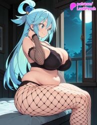 1girls 2026 ai_assisted ai_generated anime aqua_(konosuba) artist_name big_breasts black_bra breasts bust busty chain-link_fence curvy explicit female fence fishnet_bodysuit fishnet_gloves fishnet_legwear fishnets full_moon hair_rings hi_res high_quality high_resolution highres huge_breasts indoors kono_subarashii_sekai_ni_shukufuku_wo! konosuba large_breasts long_hair lushpeach moon night night_sky ninja on_bed patreon patreon_username plump round_window sky skyscraper smile solo stable_diffusion star_(sky) starry_sky thighs voluptuous watermark window