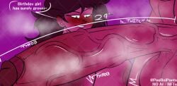 1girl1futa 2d 2d_(artwork) big_penis birthday cock digital_media_(artwork) full_balls futanari huge_balls huge_cock huge_penis hyper_penis measurements monica_clark oc original original_characters penis rebecca_destiny text thespicyname uncensored