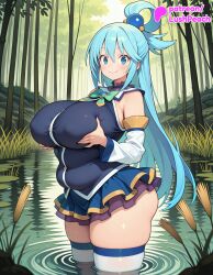 1girls 2026 ai_assisted ai_generated anime aqua_(konosuba) artist_name bamboo bamboo_forest big_breasts boots branch breasts bush bust curvy detached_sleeves explicit female foliage forest grabbing_own_breast grass hair_rings hi_res high_quality high_resolution highres huge_breasts jungle kono_subarashii_sekai_ni_shukufuku_wo! konosuba leaf long_hair lushpeach nature outdoors palm_leaf palm_tree patreon patreon_username plant plump potted_plant skirt smile solo stable_diffusion tanabata tanzaku thighhighs thighs tree voluptuous watermark wooden_fence