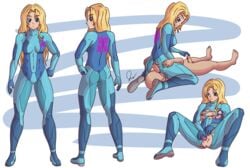 anonjg anus ass bodysuit breasts cameltoe covered_navel dildo facesitting masturbation metroid nintendo nipples penis pussy samus_aran skin_tight spread_legs torn_clothes vaginal_penetration zero_suit zero_suit_samus