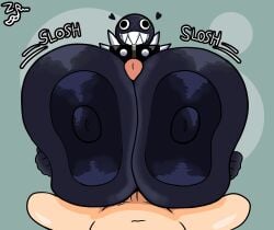 anthro areola ass belly big_breasts big_butt black_body breast_grab breast_squish breasts breasts_bigger_than_head chain_chomp chains female flexing gigi_(thecoatl034) glistening glistening_body huge_breasts hyper hyper_breasts male mario_(series) nintendo nipples open_mouth paizuri penis piercing solo squish titfuck zorkoth