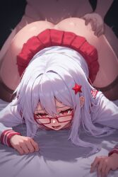 ai_generated backshots glasses loji sailor_uniform silver_hair skirt white_hair