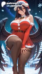 1girls 2026 ai_assisted ai_generated albedo_(overlord) angel anime artist_name belt black_feathers black_hair black_wings christmas christmas_lights city_lights cityscape demon_wings eagle explicit feathered_wings feathers flying fur_trim gift hat hi_res high_quality high_resolution highres horns large_wings long_hair low_wings merry_christmas new_year night night_sky overlord_(maruyama) patreon patreon_username pegasus sky skypassion snow spread_wings stable_diffusion watermark yellow_eyes