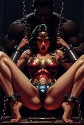 ai_generated beautiful bondage bound captive captured captured_superheroine chains costume dc dc_comics justice_league legs legs_apart legs_spread original villain wonder_woman