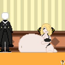 animated bikini cynthia_(pokemon) digesting digesting_prey digestion digestion_sequence fatal_vore female_pred female_predator pixel_animation pixel_art pokemon squirming squirming_belly squirming_gut squirming_prey vore vore_belly