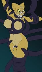 2022 anthro big_breasts bodily_fluids breasts crotch_lines cum cum_from_mouth cum_in_mouth cum_inside cum_on_face ejaculation felid female fur genital_fluids genitals hexteknik hi_res katia_managan khajiit mammal microsoft navel nipples pivoted_ears prequel_adventure sex simple_background small_nipples solo tentacle tentacle_sex the_elder_scrolls thick_thighs vulva yellow_body yellow_fur
