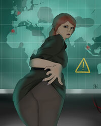 1girls anna_grimsdottir leggings looking_back_at_viewer red_hair skirt_lift splinter_cell tagme tom_clancy