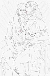 2girls a_song_of_ice_and_fire abs arm_around_neck armlet belt braided_hair breast_grab breasts cleavage conizk dress duo earrings female female_only fire_and_blood game_of_thrones groping_breasts incest iron_throne jewlery kiss_mark leaning_forward line_art lipstick_mark long_hair looking_at_another low_cut_dress medieval_clothing monochrome revealing_clothes rhaenys_targaryen siblings sisters sitting sitting_on_lap sitting_on_person sitting_together sketch smile smirk throne tunic valyrian visenya_targaryen wavy_hair yuri