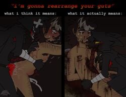 anal_sex anthro anthro_on_human bite_marks blood_drip blood_on_face blood_splatter blood_stain blush cannibalism cumming_untouched dream_smp dreamsmp drool dsmp eaten_alive from_behind_position gore guts human humanoid knotted_dildo mastectomy_scar mcyt minecraft minecraft_youtubers ocxcanon scalpel scars self_insert stomach_bulge strap-on sweat sweatdrop tears text twitch twitch.tv twitter twitter_username wilbur_soot youtube youtuber youtubers