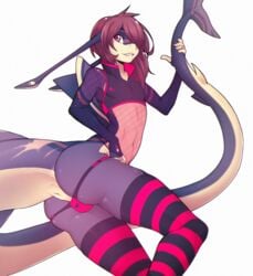 anthro anus ass bulge clothed clothing crossdressing fish girly legwear looking_at_viewer male marine shark smile solo suelix thick_thighs thigh_highs tight_clothing underwear