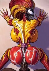 ai_generated assjob buttjob dark-skinned_male excessive_cum grinding hot_dogging hotdogging huge_cock hyper_penis marvel marvel_comics mary_jane_watson scream_(spider-man) symbiote will_of_ai