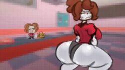 1boy 1girls acorn_hair animated annoyed_expression ass bacon_hair big_ass big_breasts big_butt blush boombox breasts brown_hair female fuckable grey_skin jstolpa legs looking_at_another panties red_shirt roblox robloxian thick_ass thick_thighs twerking