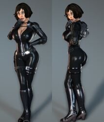 1girls ass bioshock bioshock_infinite black_hair blue_eyes boots catwoman_(cosplay) cleavage elizabeth_comstock female female_only high_heel_boots high_heels latex lordaardvark short_hair source_filmmaker