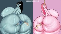 2024 2girls adventure_time anus anus_peek black_hair cartoon_network cocoreche dumptruck_ass enormous_ass enormous_breasts fat_ass gigantic_ass huge_anus huge_ass huge_breasts hyper hyper_ass hyper_breasts large_breasts marceline marceline_the_vampire_queen pink_background pink_hair princess_bubblegum self_upload small_balls small_penis small_penis_adoration testicles